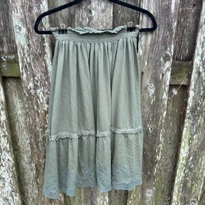 NWOT American Eagle Olive Embroidered Lace Hem Skirt Small Boho Cottagecore